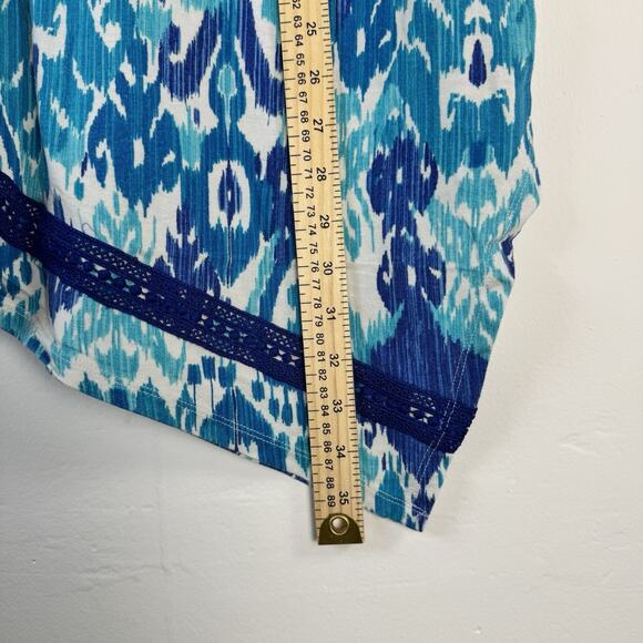 CHICOS Size 3 US XL Teal Paisley Print V- Neck Tunic Top Asymmetric Hem Boho - Picture 3 of 7